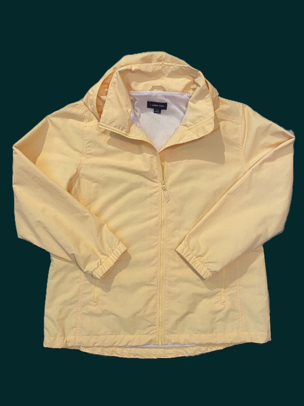 Land’s End Yellow Windbreaker Raincoat w/ Hideable Hood